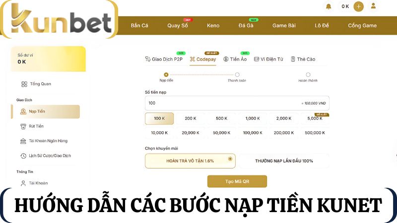 nạp rút tiền Kunet